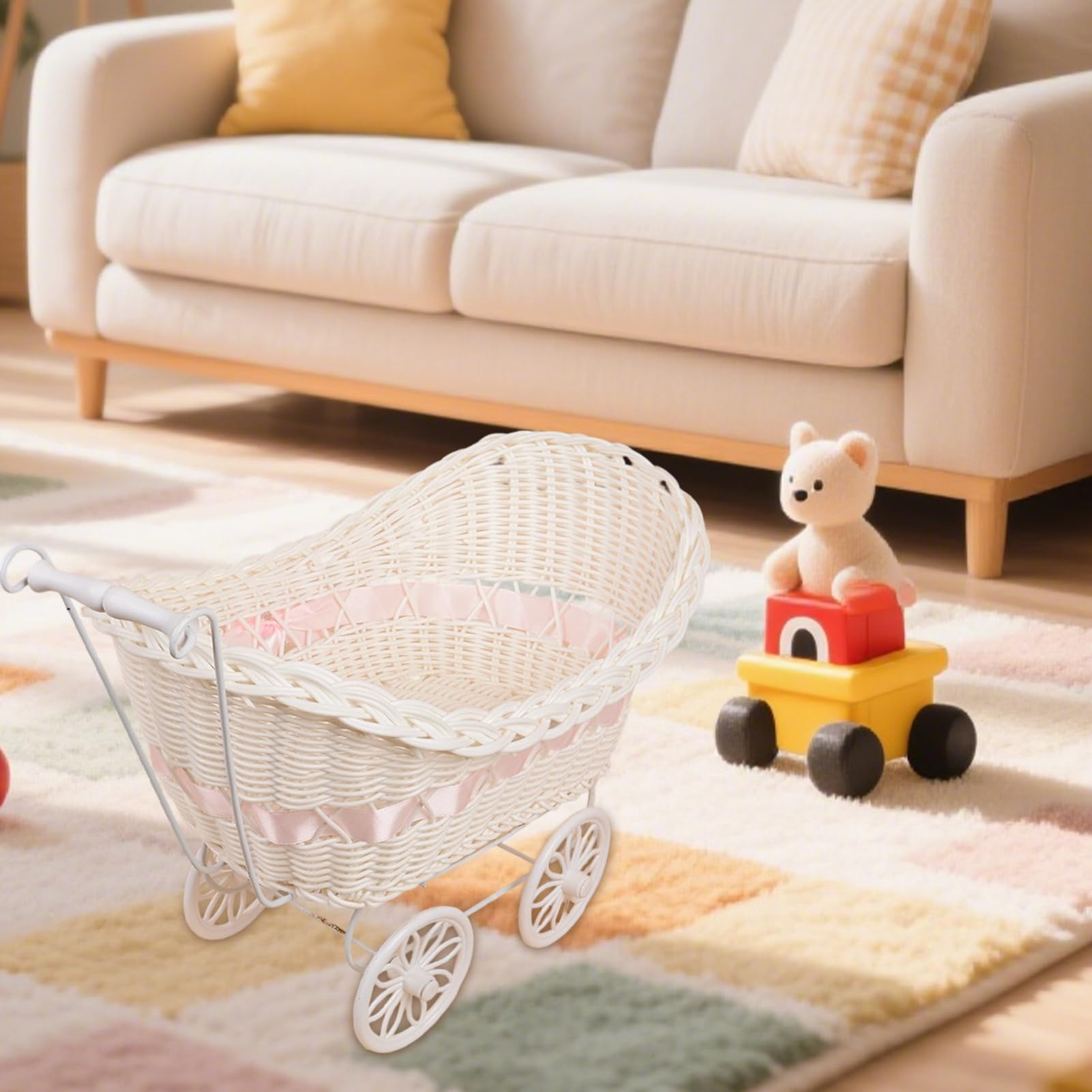 Decorazione per passeggino in tessuto per baby shower – Passeggino in finto rattan rustico, organizzazione casa e decorazione per la camera dei bambini, interni esterni, portico celebrazioni per