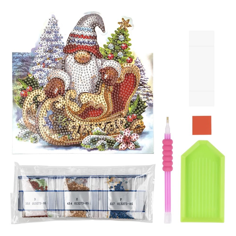 Ideen mit Herz Diamond Painting Display Card | 370gsm | 16.3cm x 16cm | Includes Envelope & Tools (Gnome with Sleigh)