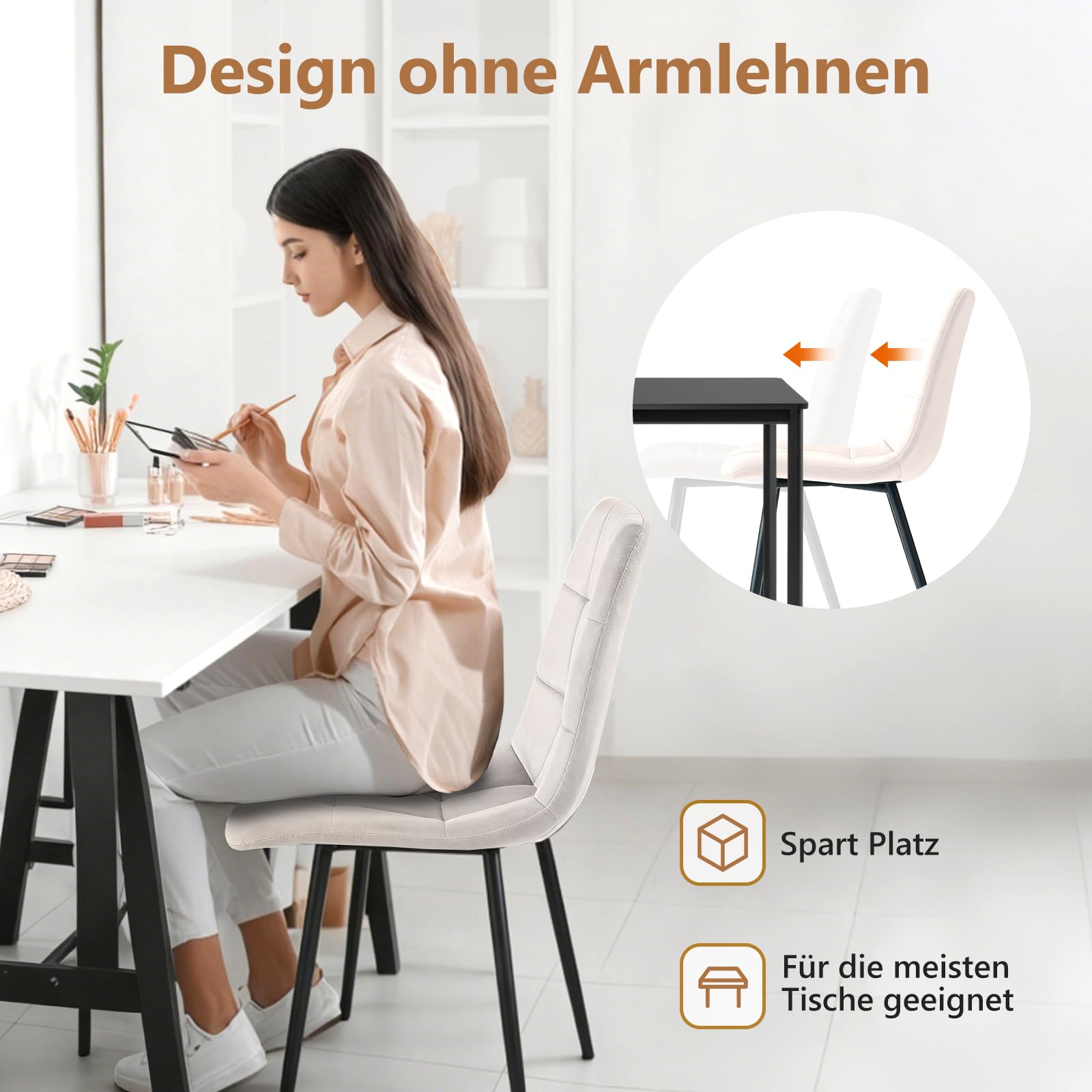Sweetcrispy Silla de Comedor, Silla de Cocina con Patas de Metal, Silla de Comedor de Terciopelo sin reposabrazos, sillas Modernas para Comedor, 2 Piezas, Gris Claro — view 6