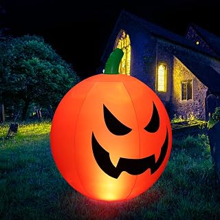 Halloween Inflatables, 24 Inch Halloween Decor Blow-Up Pumpkin with Built-in Battery Powered Color Changing LED Light, Suitable for Indoor Outdoor Yard Party Halloween Inflatables Pumpkin