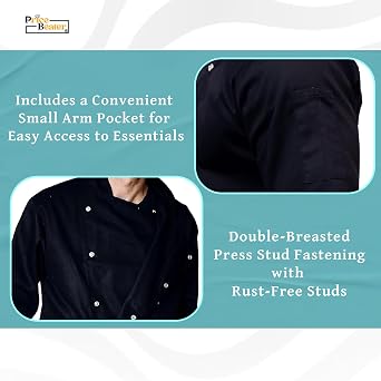 PRICE BEATER Unisex Professional Full Sleeves Chef Jacket, Breathability and Comfort, Resists Wear and Tear, Tailored for Restaurant Staff, Caterers, Bakers, And Food Service Workers