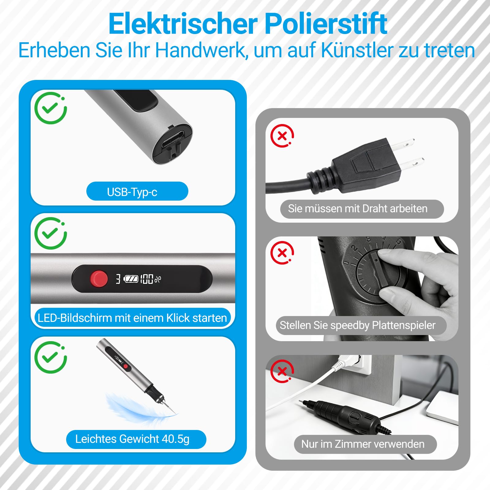 Gravierstift – Kabelloser elektrischer Gravur Stift mit 30 Bits, tragbarer Gravierstift für über 50 Materialien, wiederaufladbares Design für Künstler und DIY-Anwender