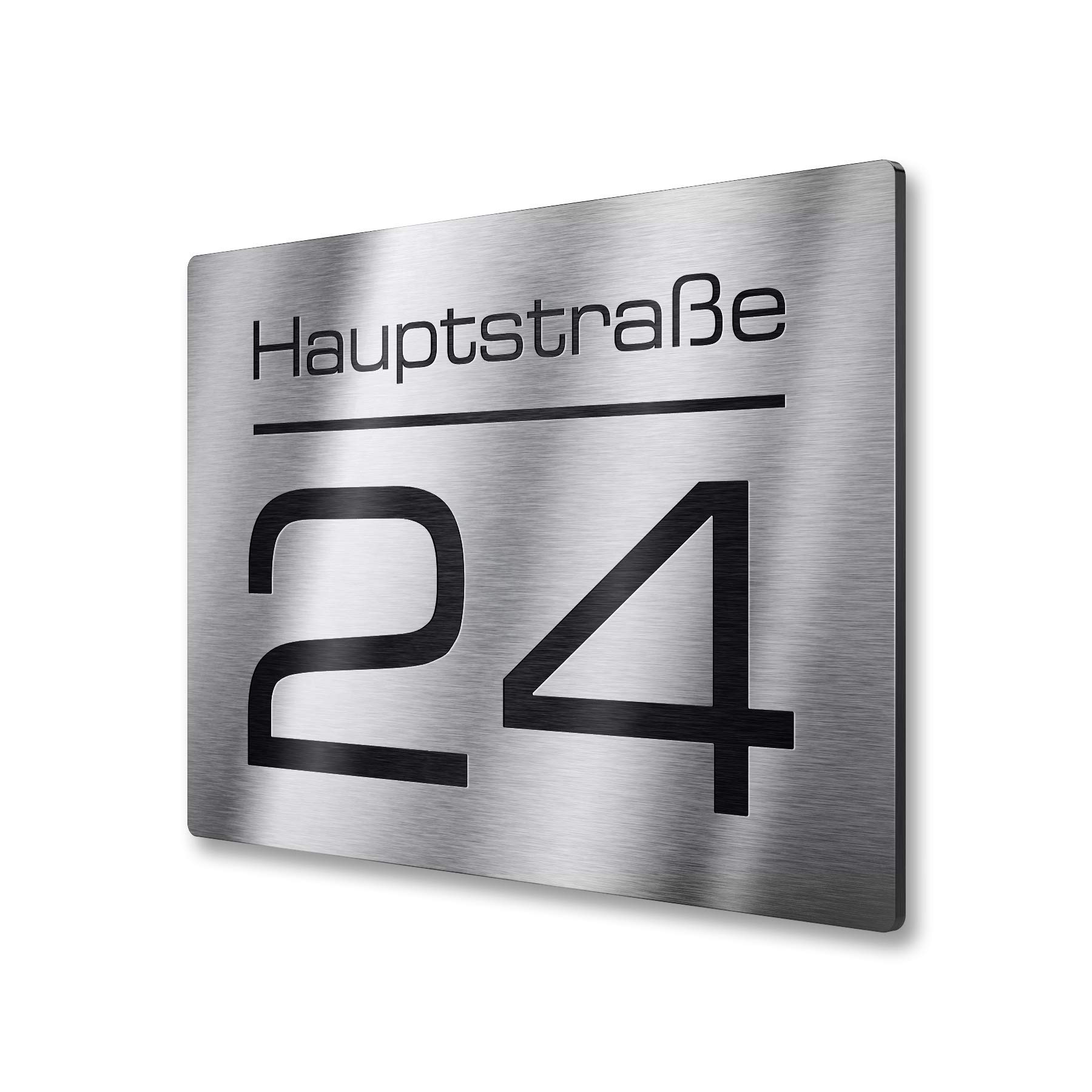 Metzler placa de número de casa de acero inoxidable – Placa con nombre de calle, nombre y número personalizados – Acero inoxidable V2A – Resistente a los rayos UV – Tamaño: 380 x 264 mm