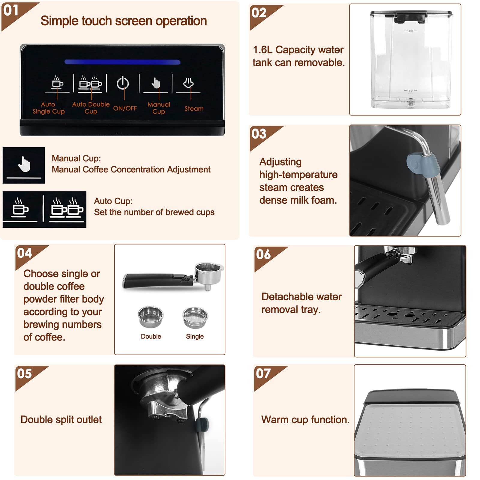 Amazon | 850Wエスプレッソマシン、ウォームカップ機能付き、20bar高圧