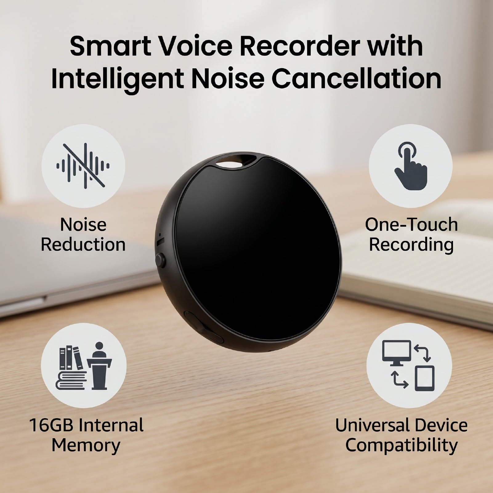 Luocute Registratore Vocale Digitale, Registratore Audio Portatile, 16 GB, Cancellazione del Rumore, Supporto OTG, for Riunioni, Lezioni, Interviste