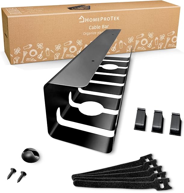 HOMEPROTEK Desk Tidy Under Desk Cable Management Tray x1 Black, Cable Duct for Tidy Home Office Wire Management, Easy Assembly Sturdy Steel Cable Holder Desk, 43x10x10cm Cable Rack and Accessories