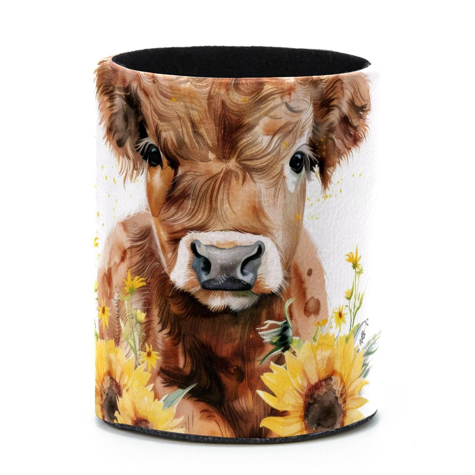 VAPOKF Round Pencil Holders for Desk, Cow Sunflower Pen Holders Pen Pot Makeup Brushes Storage Desktop Stationery Supplies Organiser for Home Office