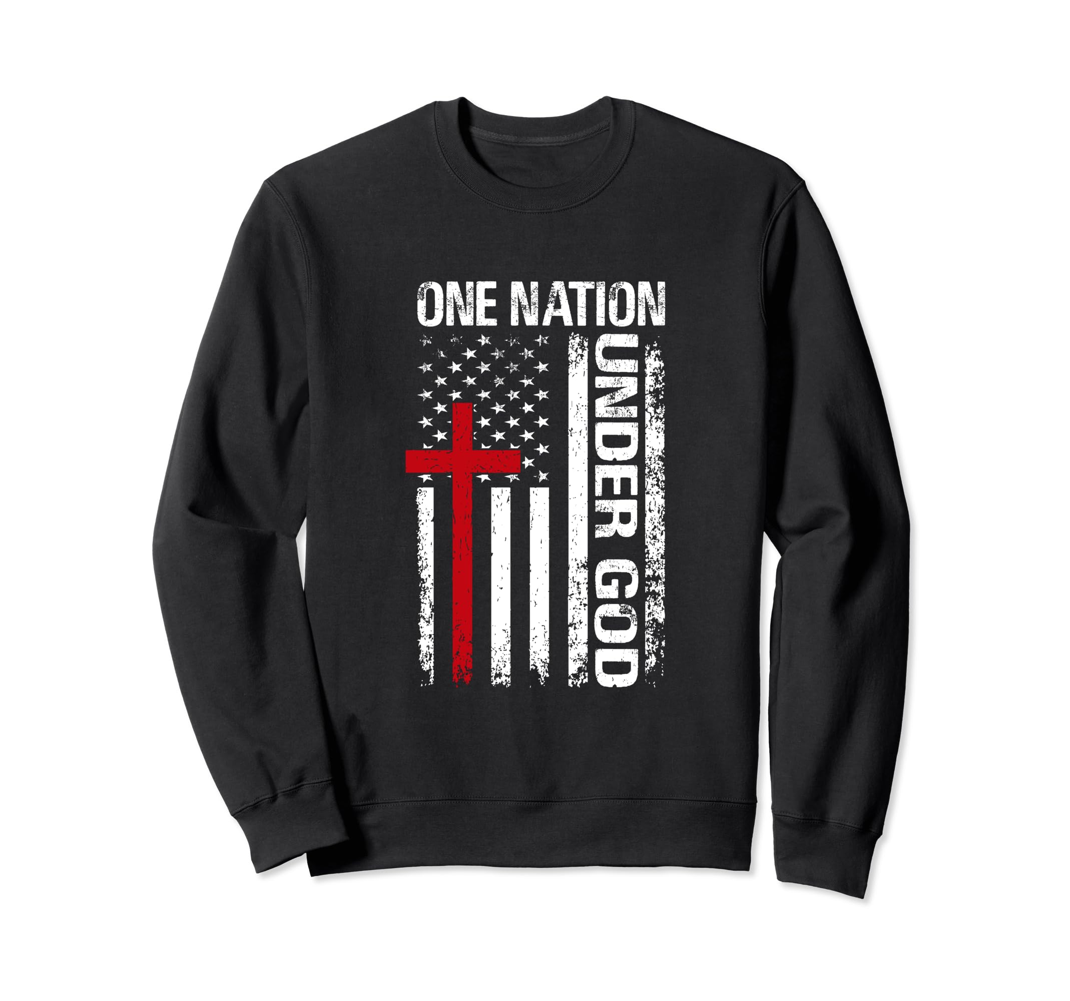 One Nation American Flag Cross Patriotic Religious Christian Sweatshirt