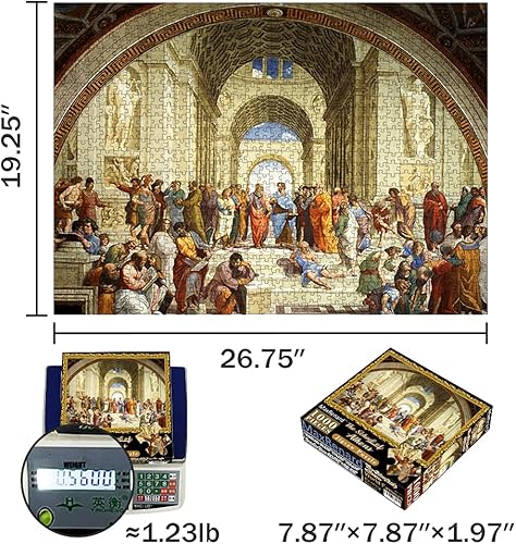 Miniatura 2 de MaxRenard Rompecabezas de pintura al óleo famosa de arte fino, 1000 piezas, The School of Athens Raphael Puzzle para adultos, colección de museo