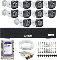 Kit 10 Câmeras Segurança Full HD DVR Intelbras 16 Canais Com HD Completo