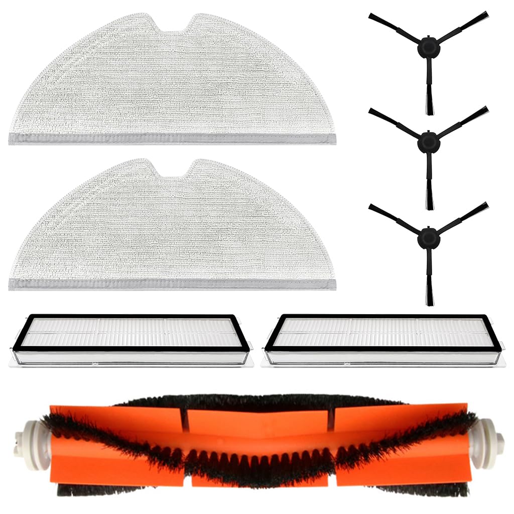 Replacement Vacuum Cleaner Accessories for Dreame D9 Max, with 1 Main Brush, 3 Side Brushes, 2 Mop Cloth, 2 Filters Universal Spare Replacement Accessories for D9 Pro, L10 Pro
