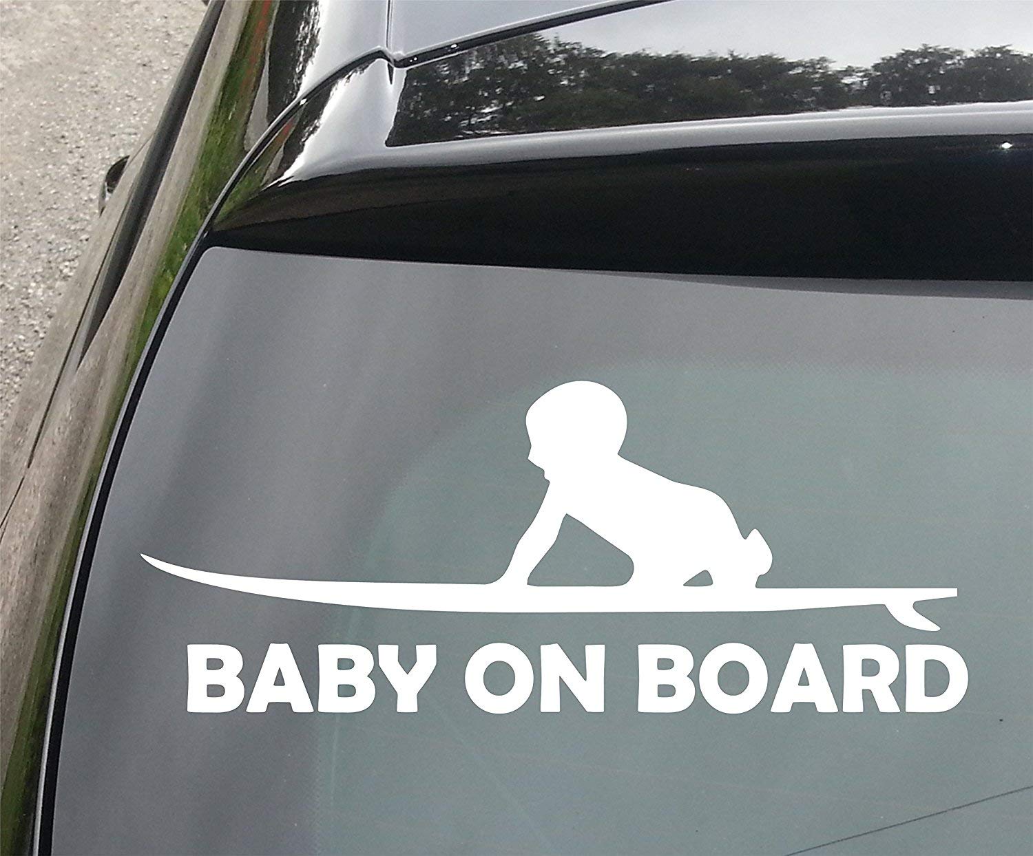 Pegatina surfera Baby Surfer on Board Funny Car/Bumper Vinyl Decal Sticker 210mm (Amarillo)