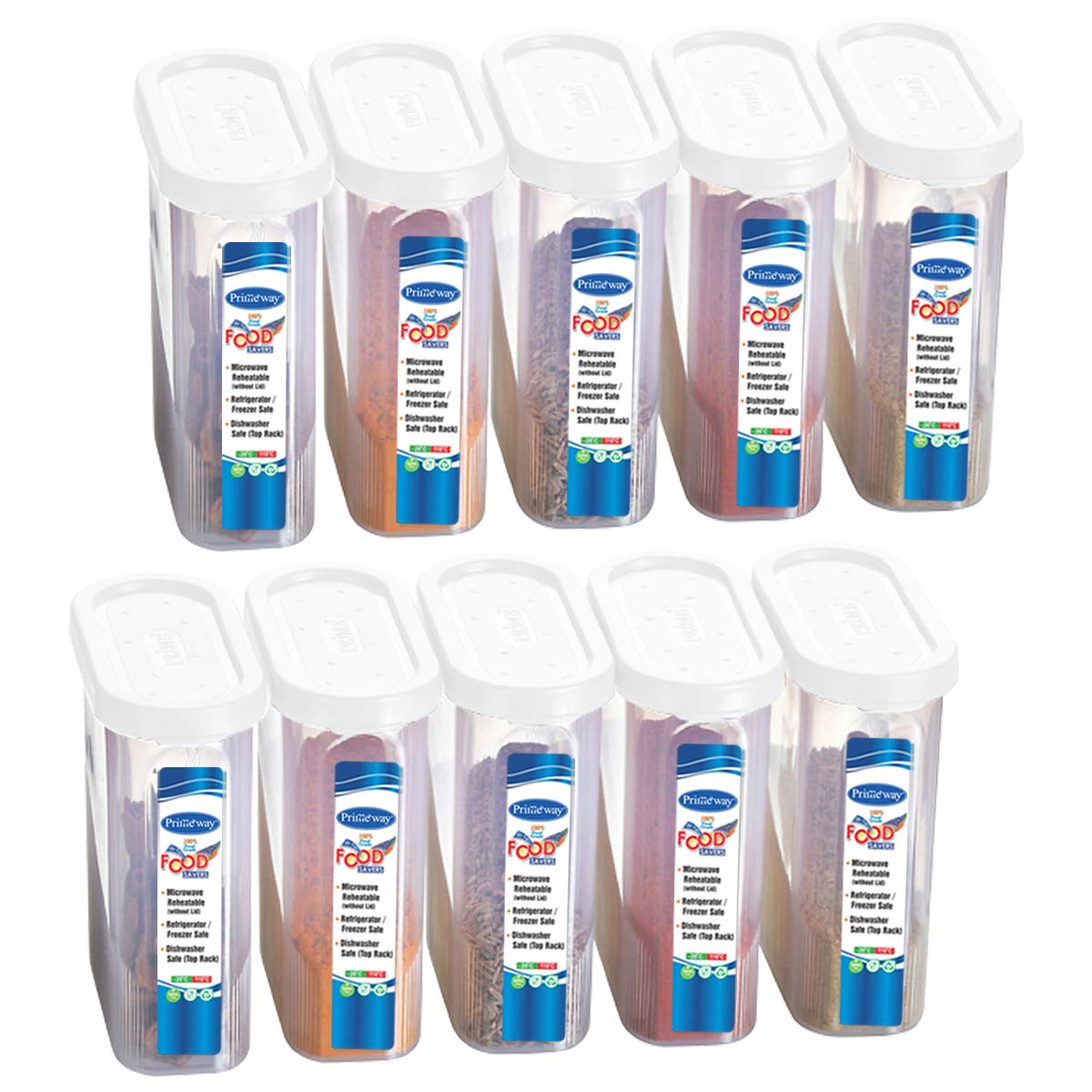 Primeway® Pp Air Tight Food Savers | Spices Containers | Masala Boxes | Kitchen Canisters for Fridge | 275ml Each | Pack of 10 Pcs | White - Plastic (B07H7D4584) Amazon Price History, Amazon Price Tracker