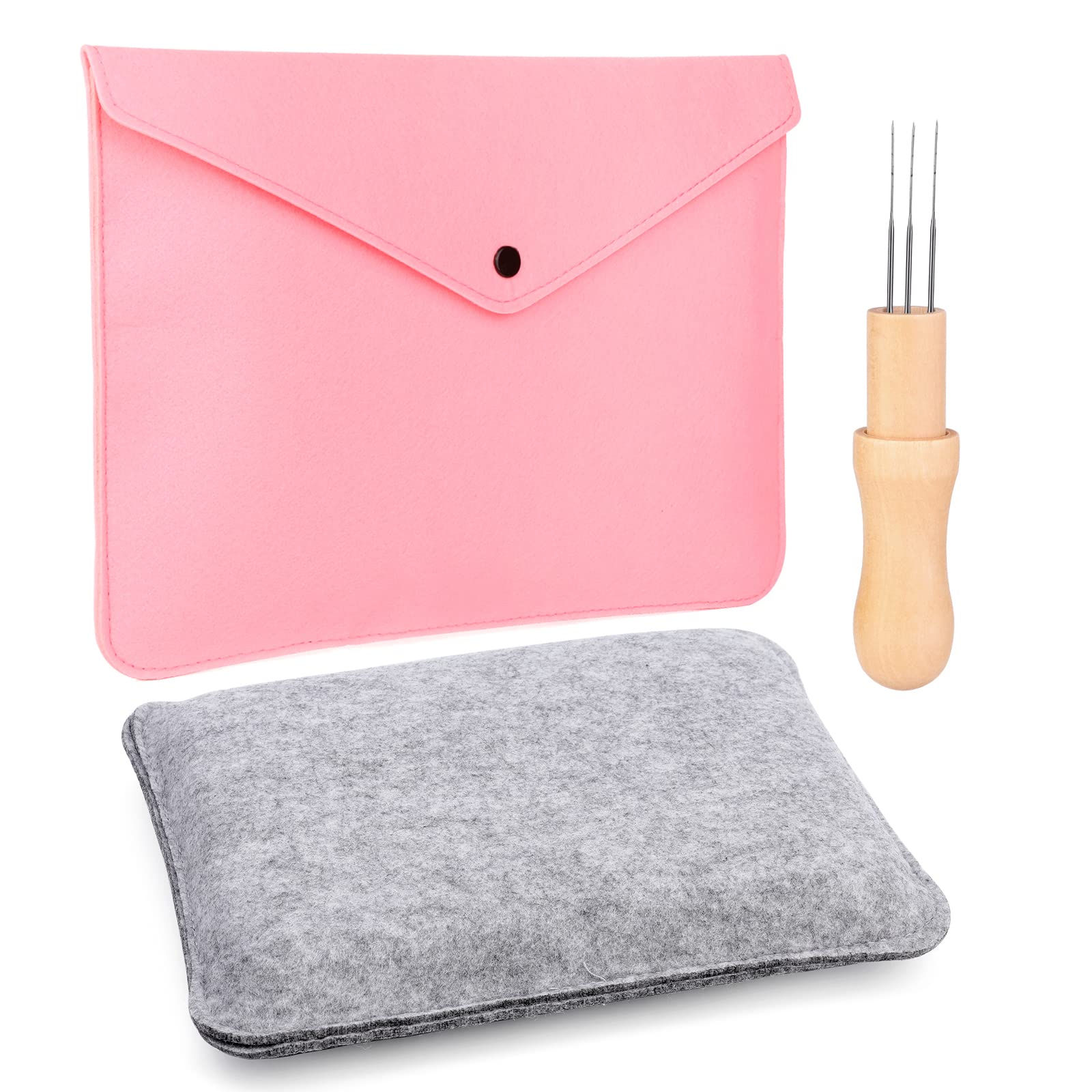 Easusy Needle Felting Pad, Felting Mat with 3 Needles Wood Handle Tool, 9.84 x 7.87 Inch Double Sided Grey Felting Mat, Needle Felting Tool Kit for Needle Felting DIY Project