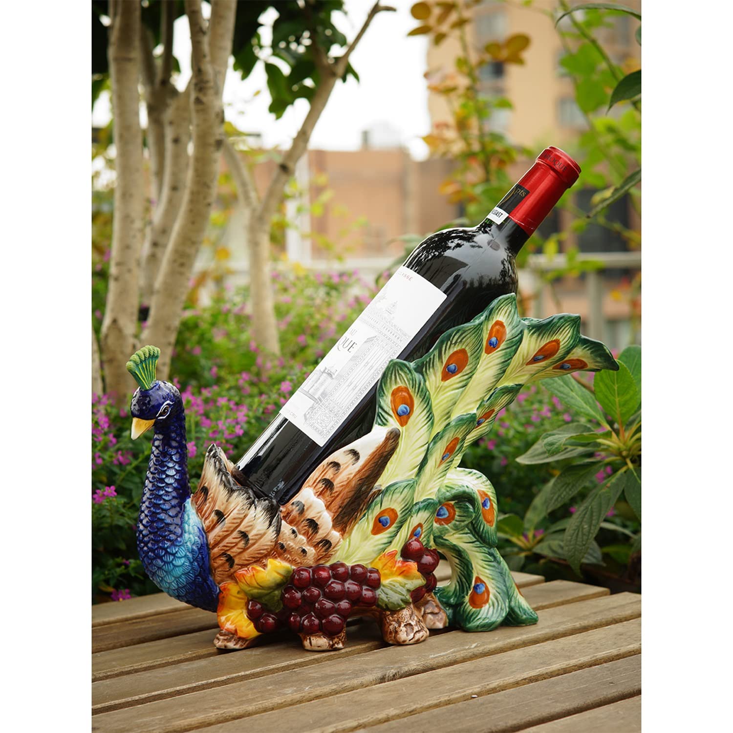 Soporte para Botella de Vino con Apariencia de Pavo Real, Soporte para Botella de Vino Individual de cerámica, frutero, decoración de Estante de Vino de Mesa