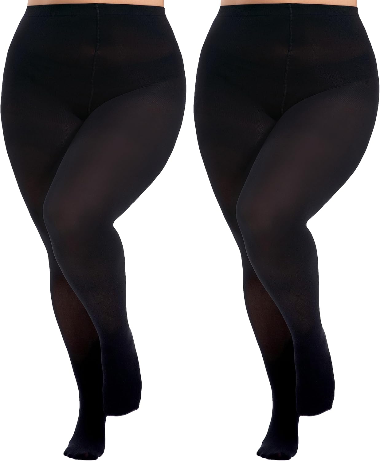 Plus Size Tights for Women, Run-Resistant High Waist Oversize Pantyhose, Semi Opaque Nylon Tights 1X, 2X, 3X, 4X