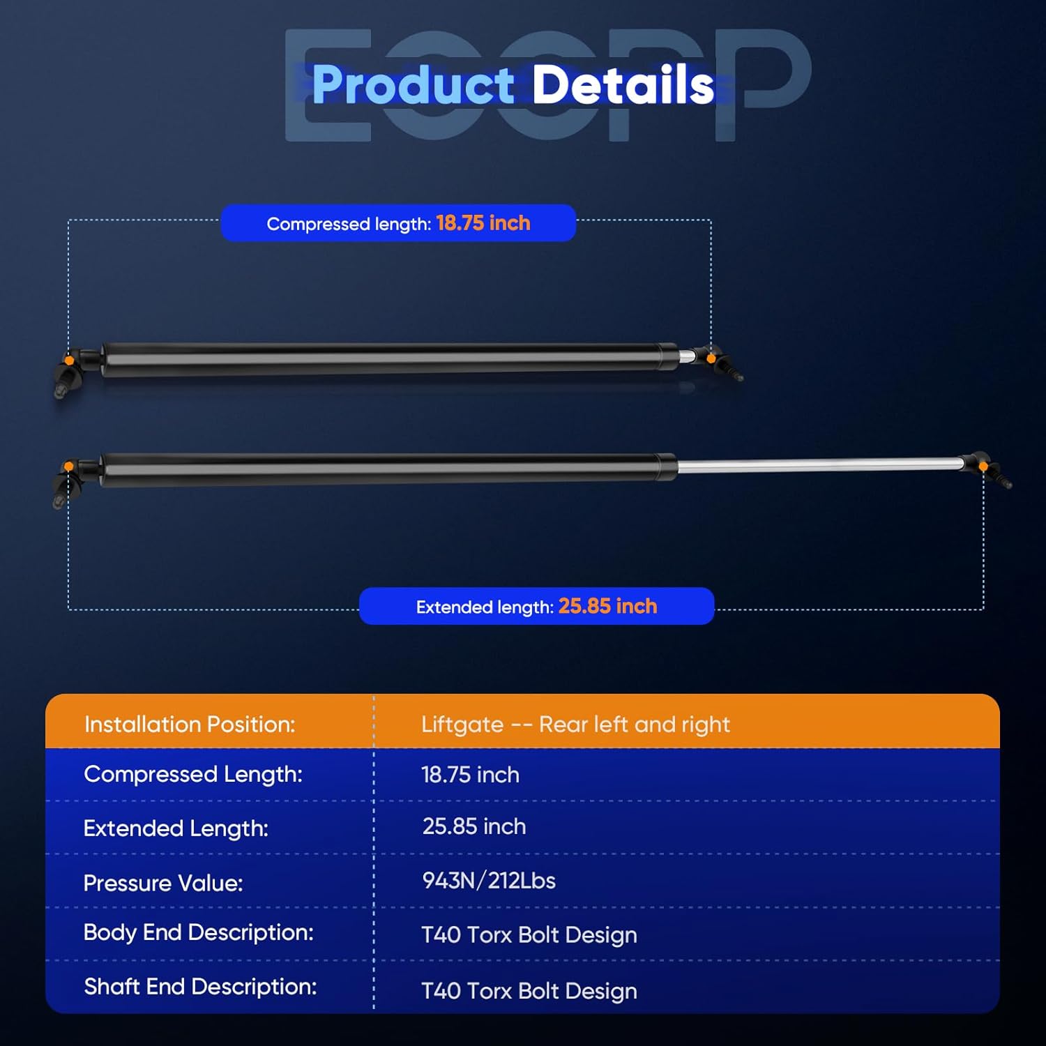 ECCPP® 2pcs Rear Liftgate Lift Supports Strut rods for 2001-2007 Chrysler Town & Country,2001-2003 Chrysler Voyager, 2001-2007 Dodge Caravan,2001-2007 Dodge Grand Caravan