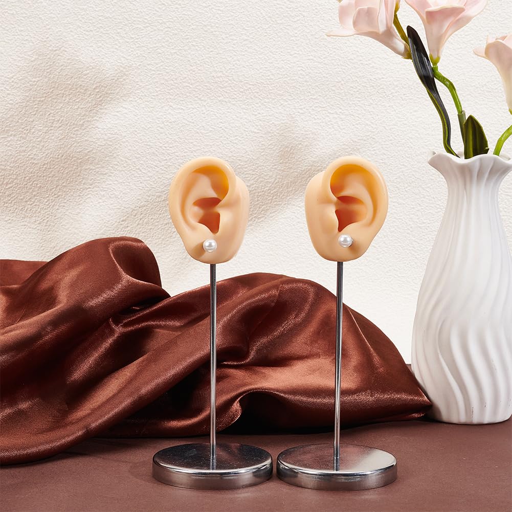 Espositore Per Orecchini A Forma Di Orecchio In Silicone Con Base Rotonda - Set Da 2 (Sinistra E Destra) Per Organizzare E Mostrare Gioielli, Nero - 5