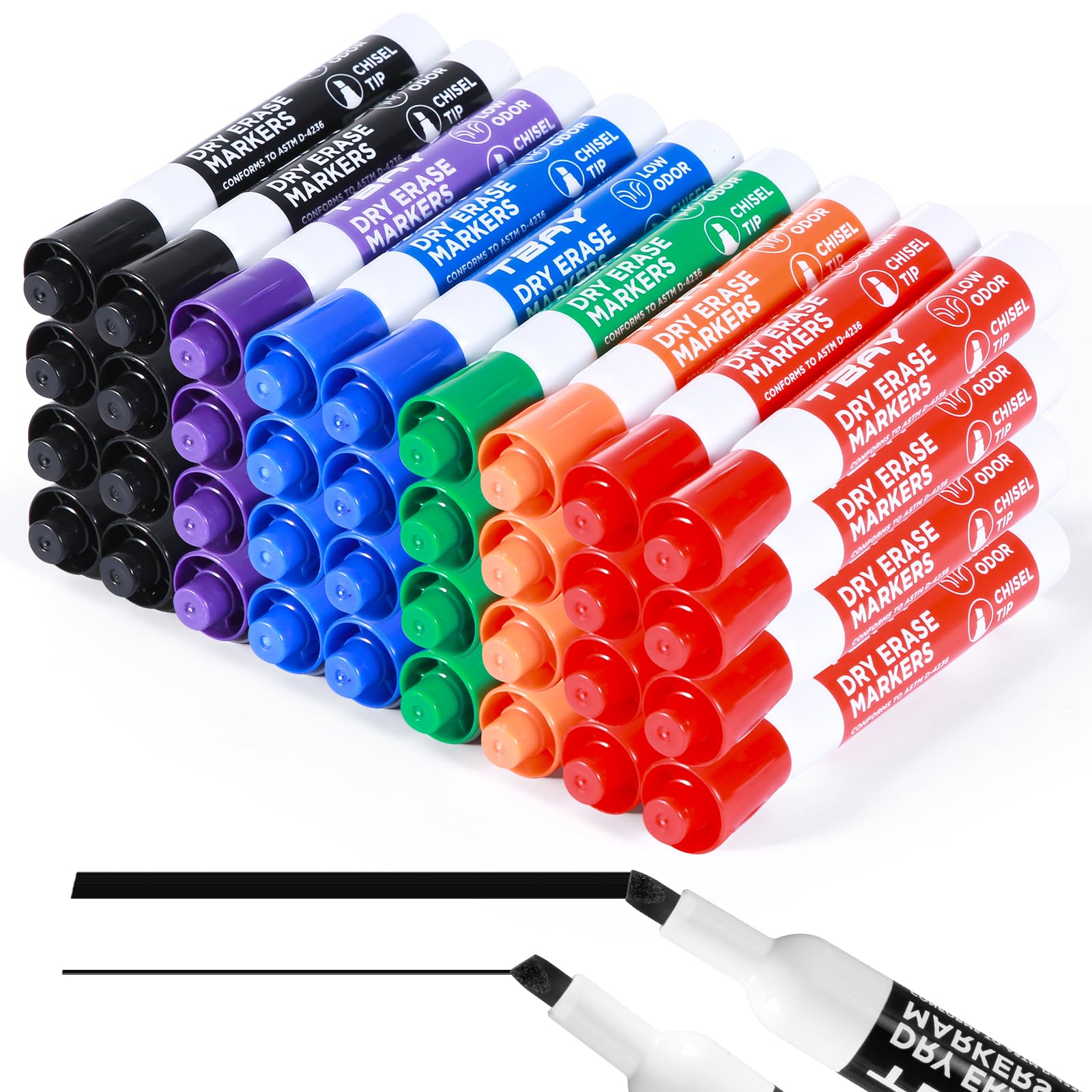 Tbay Dry-Erase Markers - 36 Counts Chisel Tip Whiteboard Markers for Office School Supplies Low Odor 6 Assorted