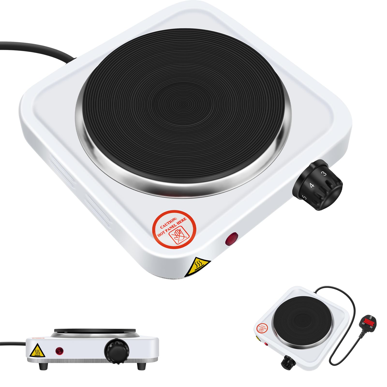 Electric Hot Plates Hob with 5 Power Levels Hotplate Table Top Cooking Hob Cooker Hotplate Stove Cast Iron Heating Plate Portable for Home, Camping & Caravan (Single 1000W)
