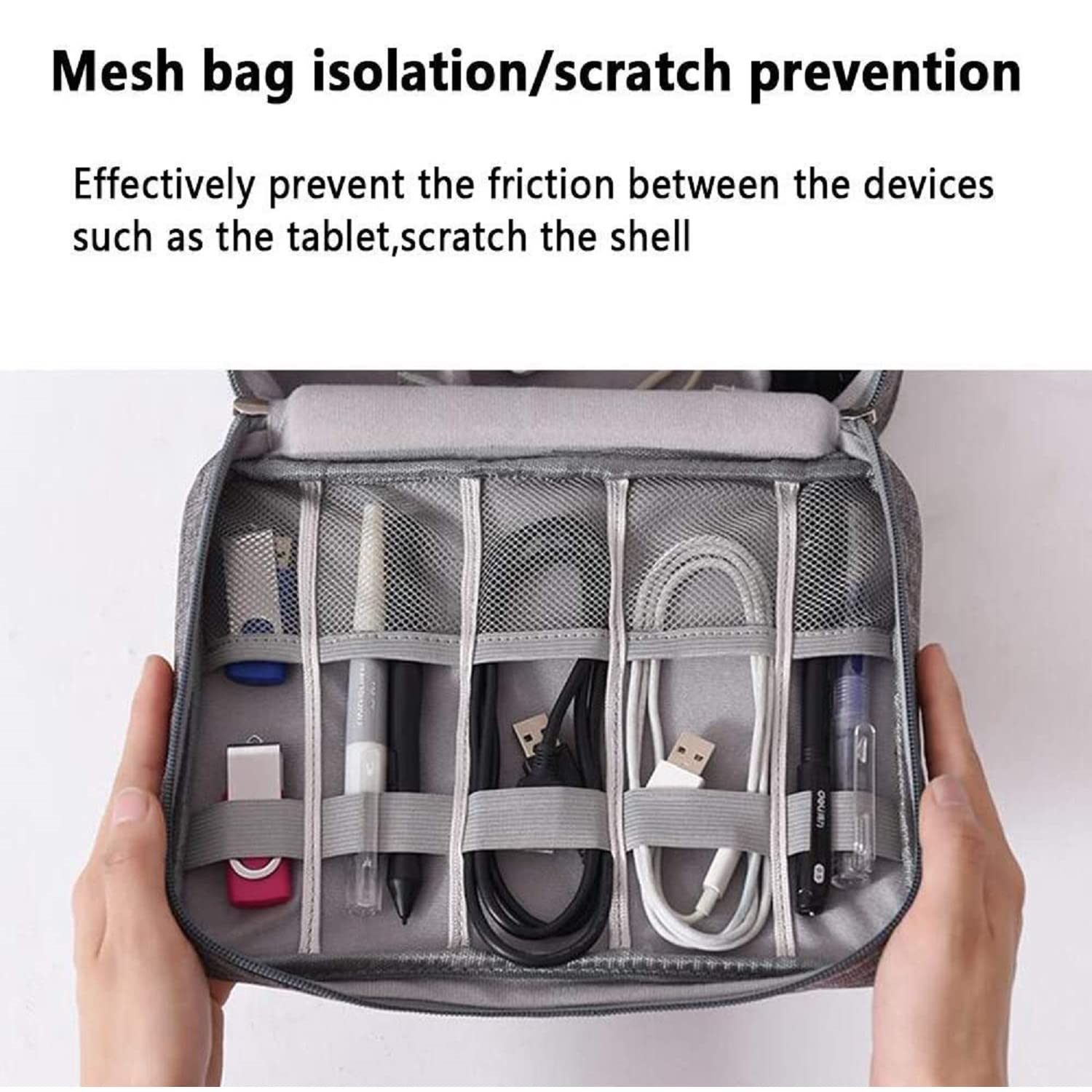 EZLOOT Multi functional Electronic Accessories Bag, Digital Organizer Case, Travel Storage Pouch for Cable, USB, Earphones, Portable Hard Drives, Power Bank (Grey) 3