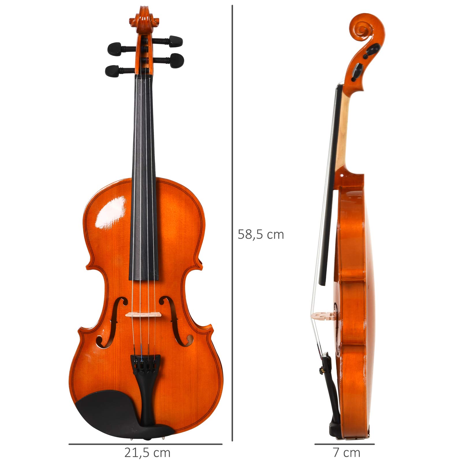 HOMCOM Violon 4/4 pleine grandeur avec étui, accordeur, épaulière, archet, colophane, cordes rechange et chiffon contreplaqué épicéa et érable