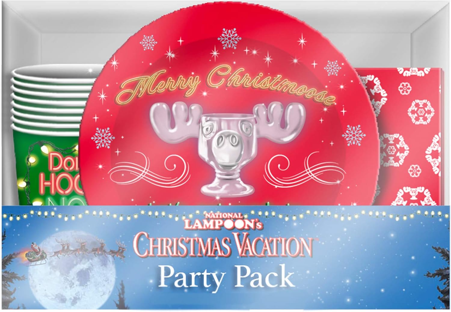 Silver Buffalo Christmas Vacation Moose Stumble Paper Plates Cups Napkins Party Pack Set, 60 Piece : Health & Household