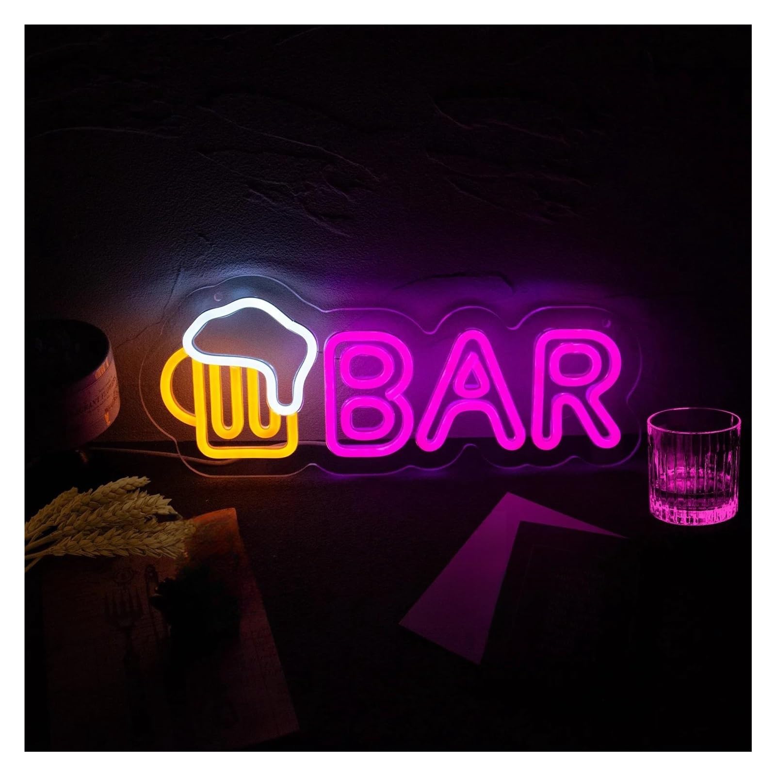 LEMST Signs Lamp Bar Beer Neon Sign Light Dimmable USB Powered for Beer Man Cave Bar Pub Hotel Restaurant Birthday Party Wall Decoration 37.2cmx15.1cm