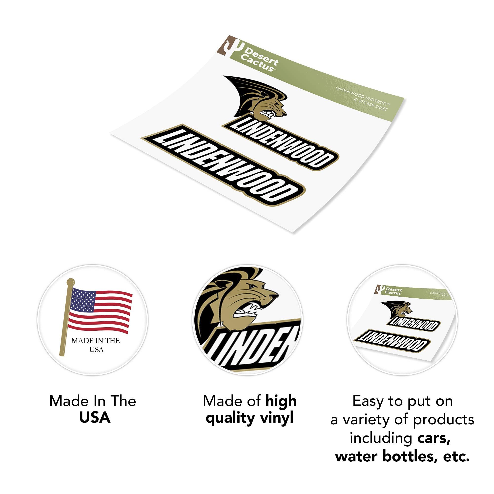 Lindenwood University NCAA Sticker Sheet – Vinyl Decals For Laptop, Water Bottle, Car, Scrapbook (4" Set, Officially Licensed)