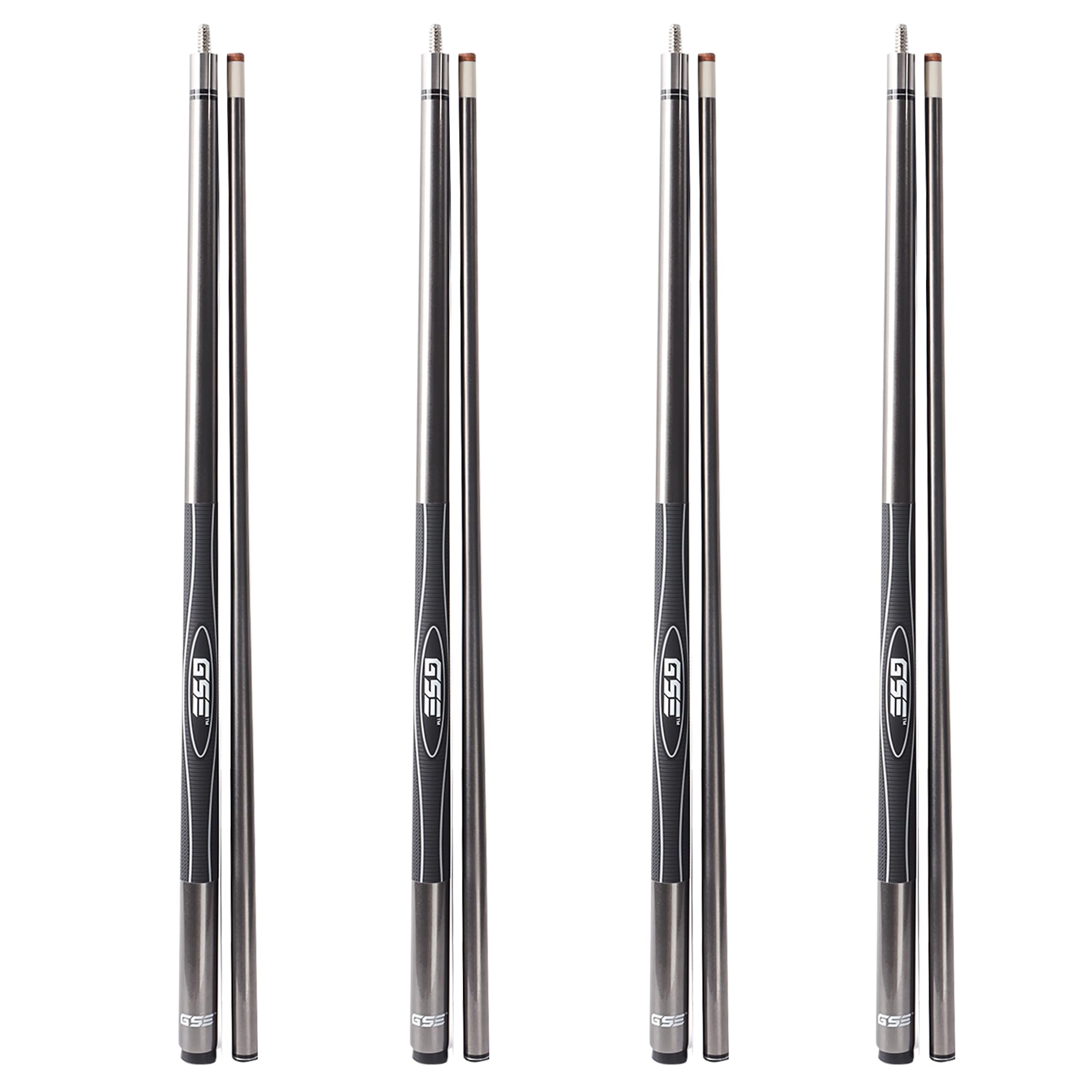 GSE 58" 2-Piece Fiberglass Graphite Composite Billiard Pool Cue Stick, Set of 4 Pool Cues Stick, 18/19/20/21oz Billiard Cue Sticks (Grey)