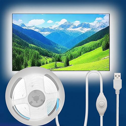 Tira de luces LED de 5 V, tira de luz LED USB blanca, tira de luz LED de mazorca regulable de 6.56 pies, tira LED corta de alto brillo para vitrina,