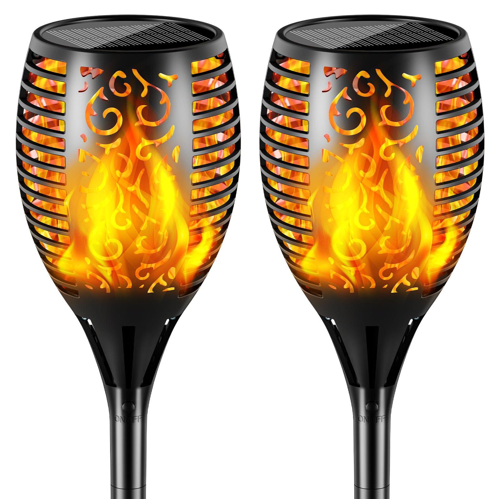 Lampe solaire extérieur flamme vacillante 109cm lot de 2 grandes torches étanches terrasse