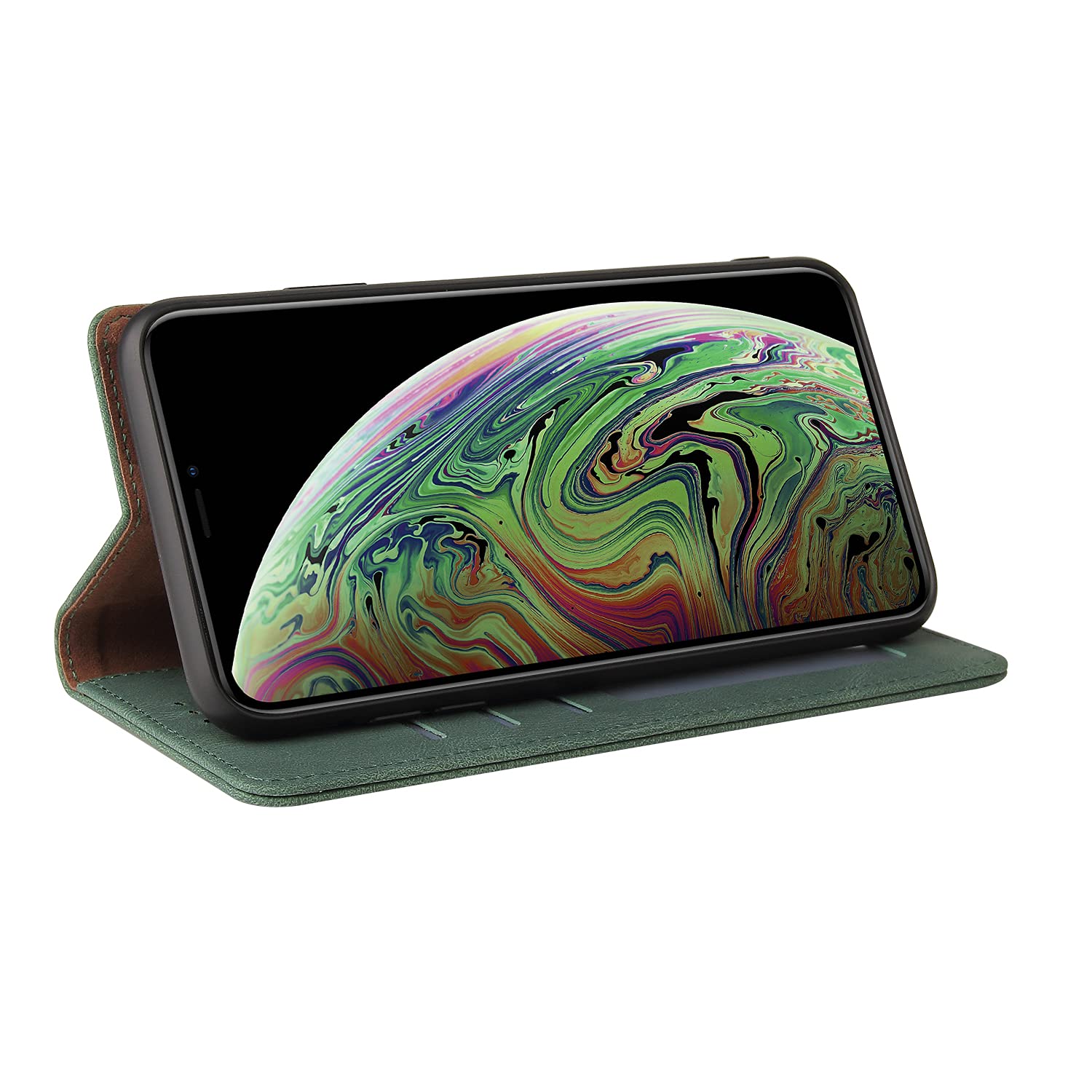 TIANYUE Cover per iPhone Xr, Wallet Case Custodia in Pelle PU, con Supporto Stand, Slot per schede, con Chiusura Magnetico Flip Custodie per iPhone Xr- Verde