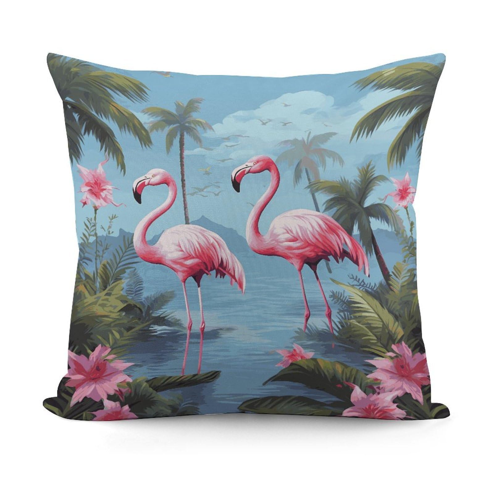VstaDank Tropical Flamingos Throw Pillow Covers 18x18 Inch Soft Couch Home Decor Cushion Cover Comfortable Plush Square Cushion Case Farmhouse Decorative Pillowcase for Living Couch