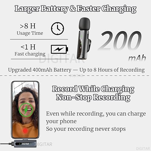 Miniatura 4 de Mini micrófono de solapa inalámbrico para iPhone, Android, iPad, reducción de ruido, monitor de audio, estuche de carrera, sonido cristalino de