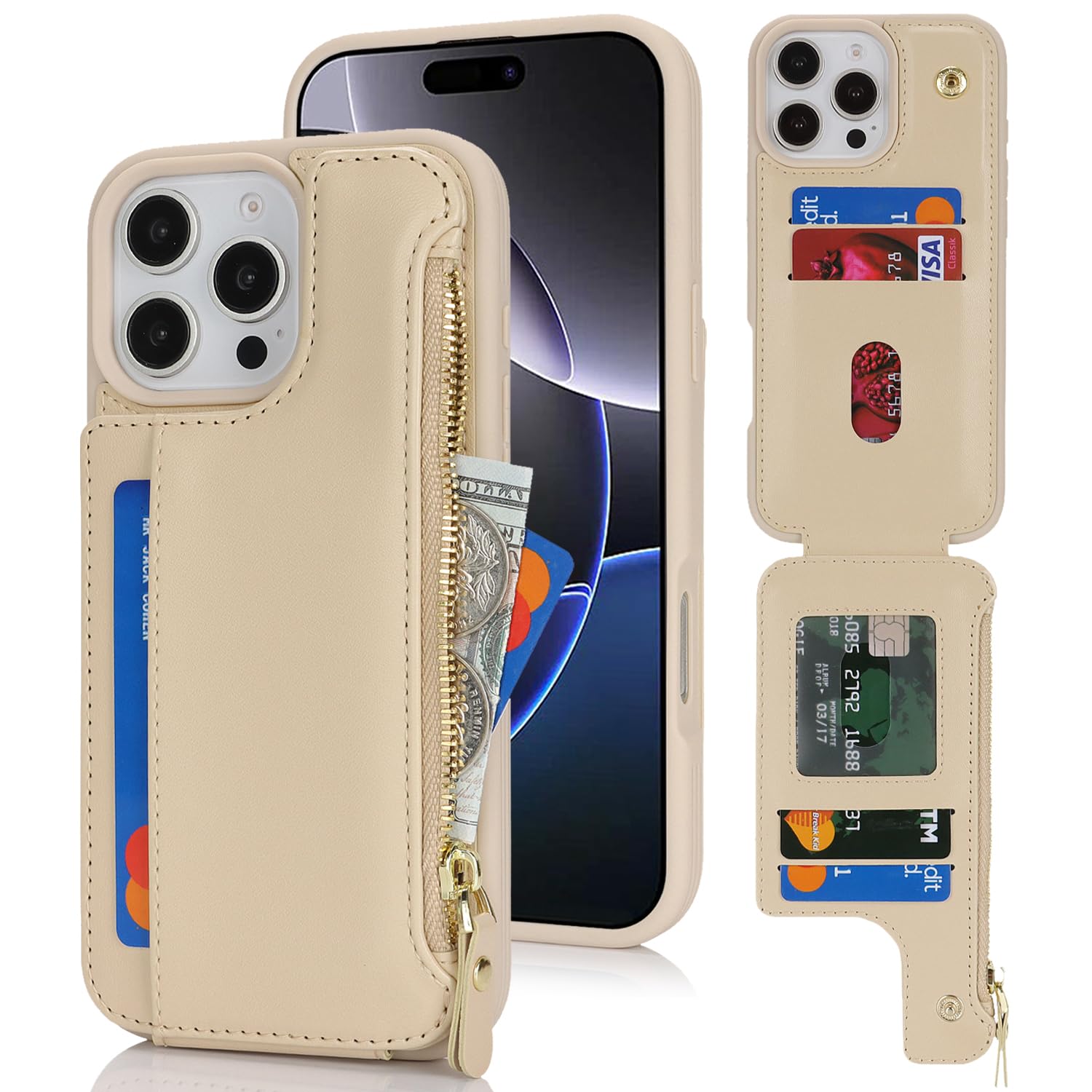 Étui en cuir crème iPhone 16 Pro Max chic haute protection antichoc pour femme - 8