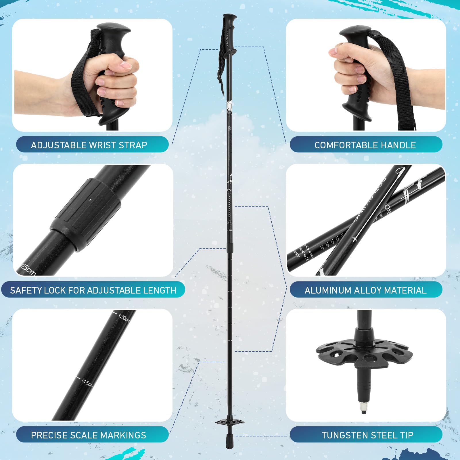 VioraWhite Confezione da 4 bastoncini da sci regolabili per sci alpino, in alluminio, leggeri, per adulti, uomini e donne (78-135 cm)