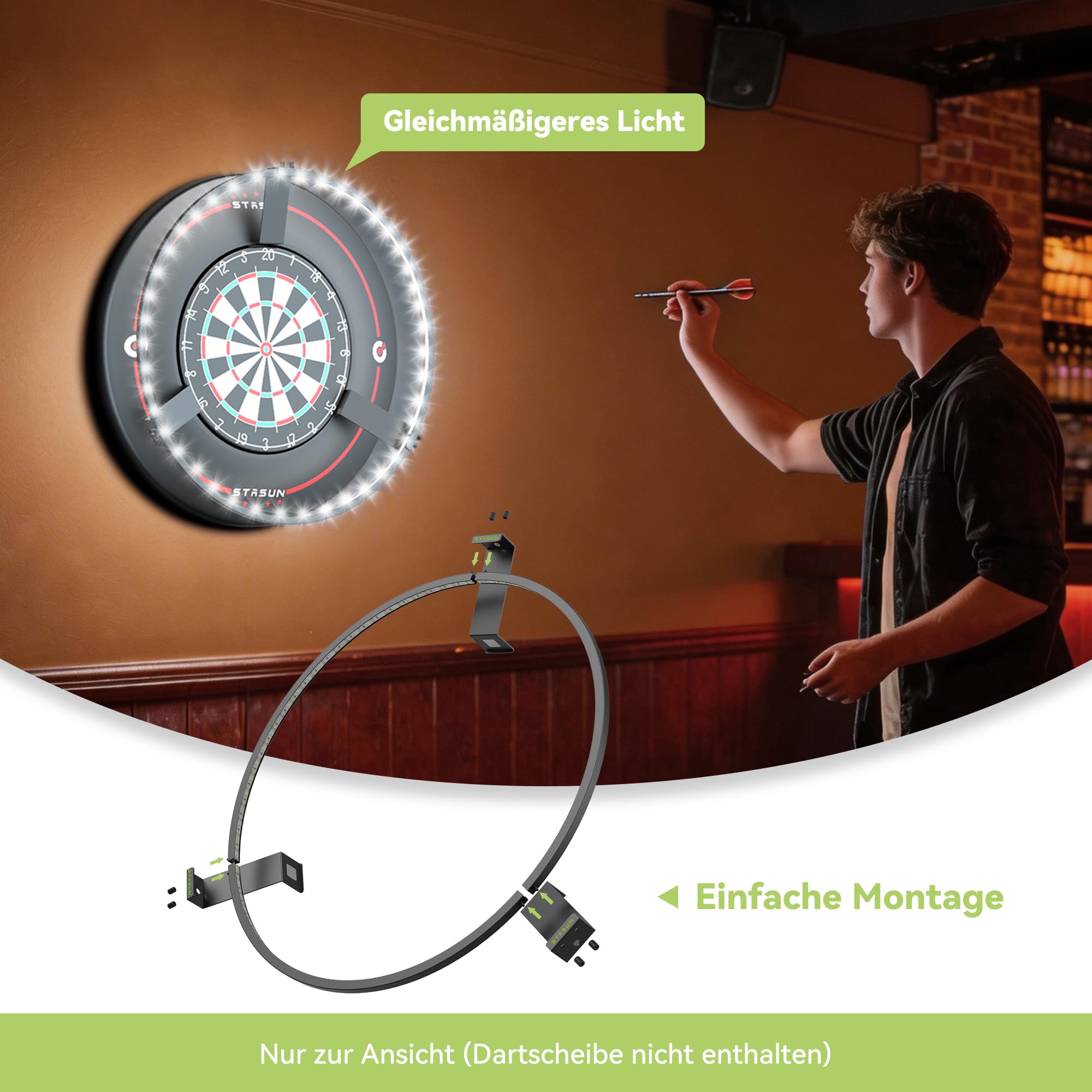 STASUN 360°Dart Beleuchtung,LED Dartscheibe Licht,Bnehmbar Dartboard Surround Lighting System,24W 6500K Magnetisches Dart Lichtring und Zubehör für Das Gesamte Board