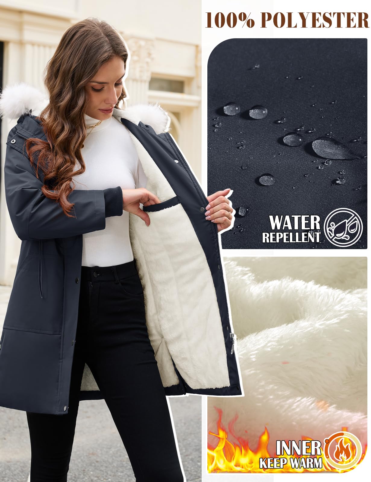 Giubbotto Donna Invernale Cappotto Lungo Parka Impermeabile Calda Imbottito con Cappuccio Vello Elegante Cappotti