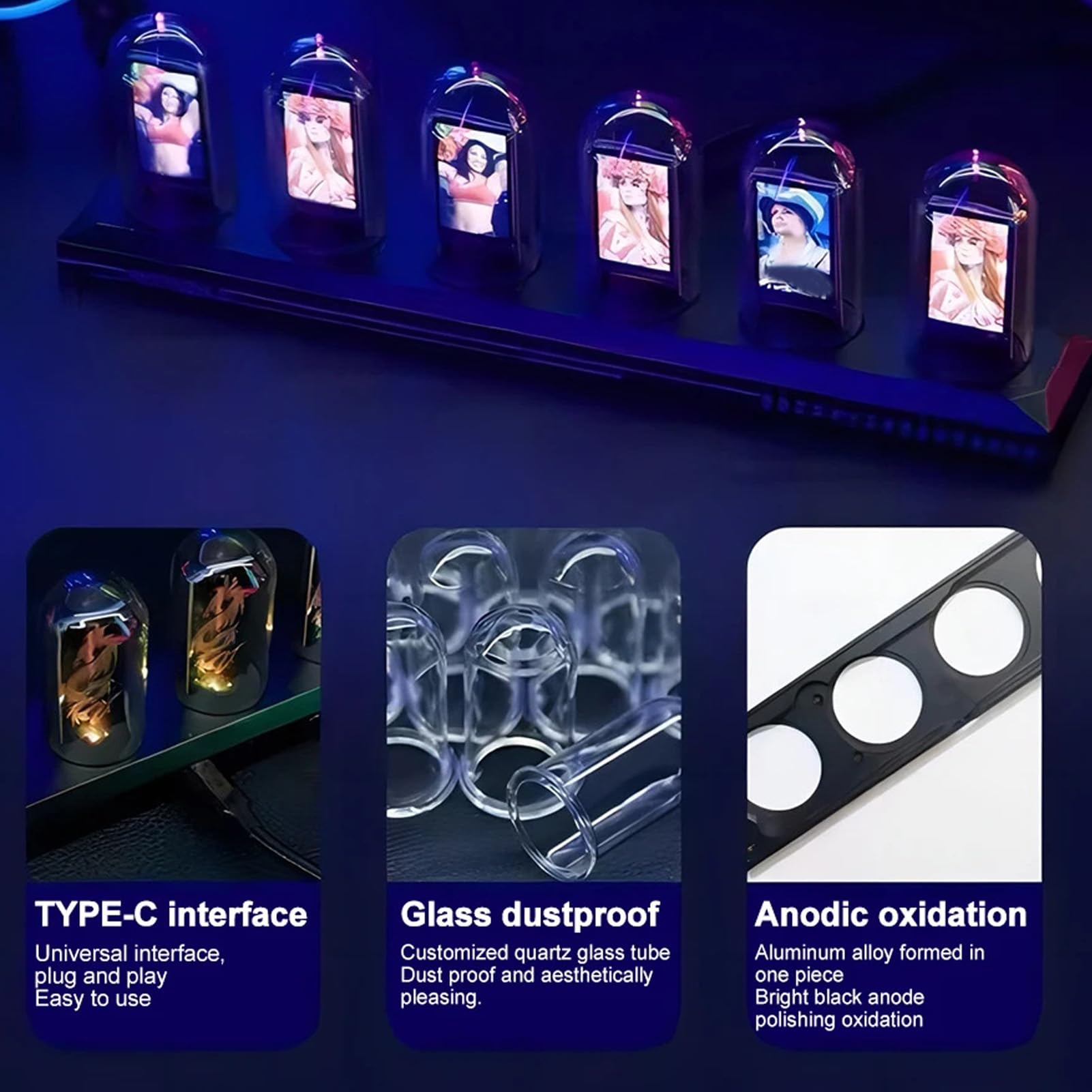 GOWENIC Zegar Rurowy RGB LED ze świecącym Ekranem IPS na Biurko do Domu