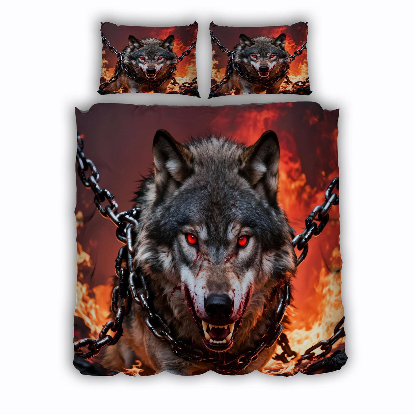 Housse de couette loup parure de lit animaux 220x240cm avec taies 65x65