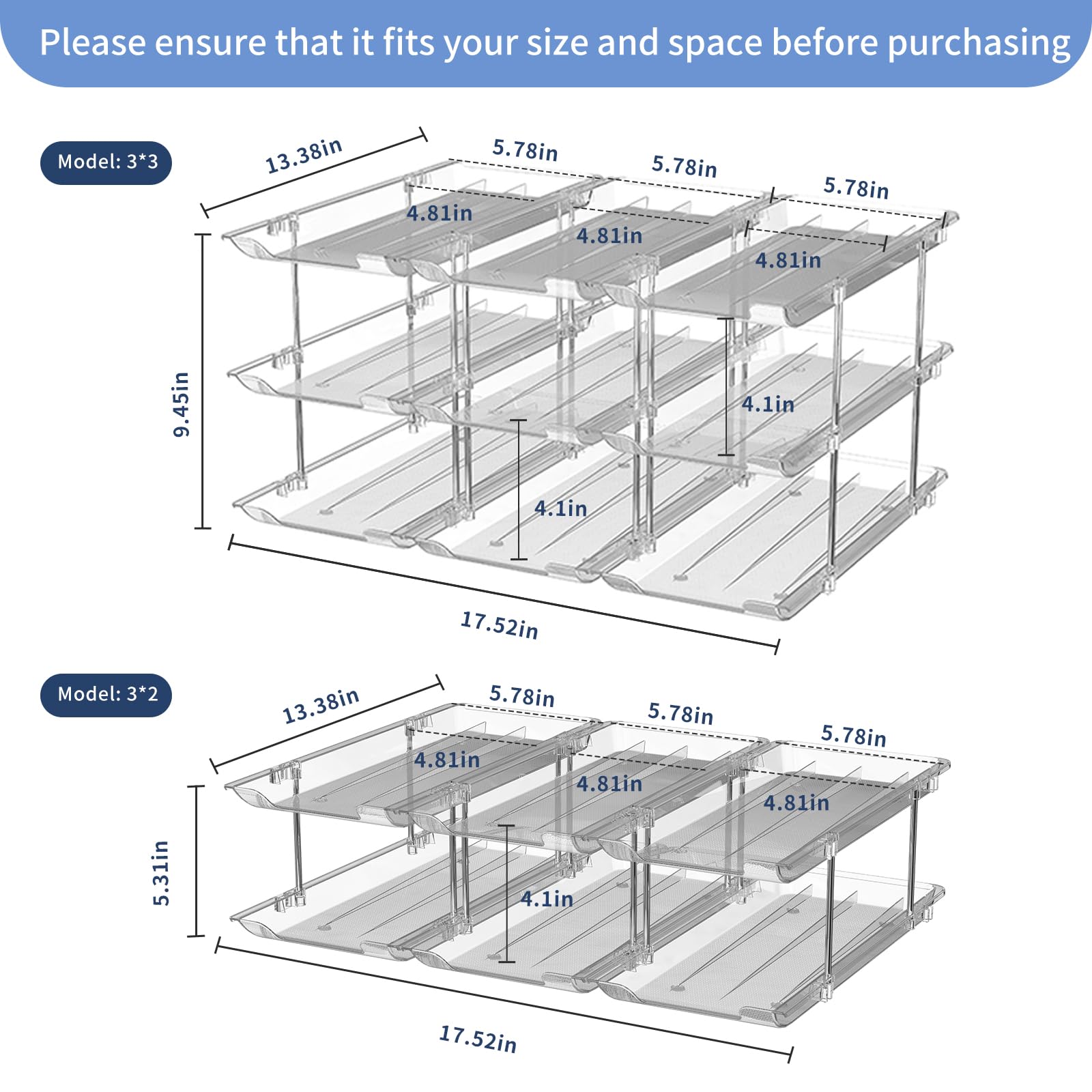 Jsyrjing Can Storage Organizer Pantry Free combination Can Dispenser,Clear 3 Tier Storage Rack for 36 Cans Suitable for Cabinet Pantry Fridge Countertop (3 * 3)