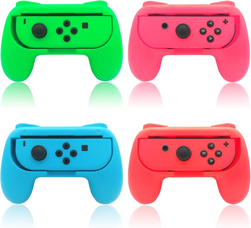 Empuñaduras para Switch y Switch OLED JoyCons, FYOUNG Controladores de empuñaduras para Switch Joy Cons y Switch OLED Modelo 2021 (paquete de 4) (Rojo-Azul-Verde-Rosa)