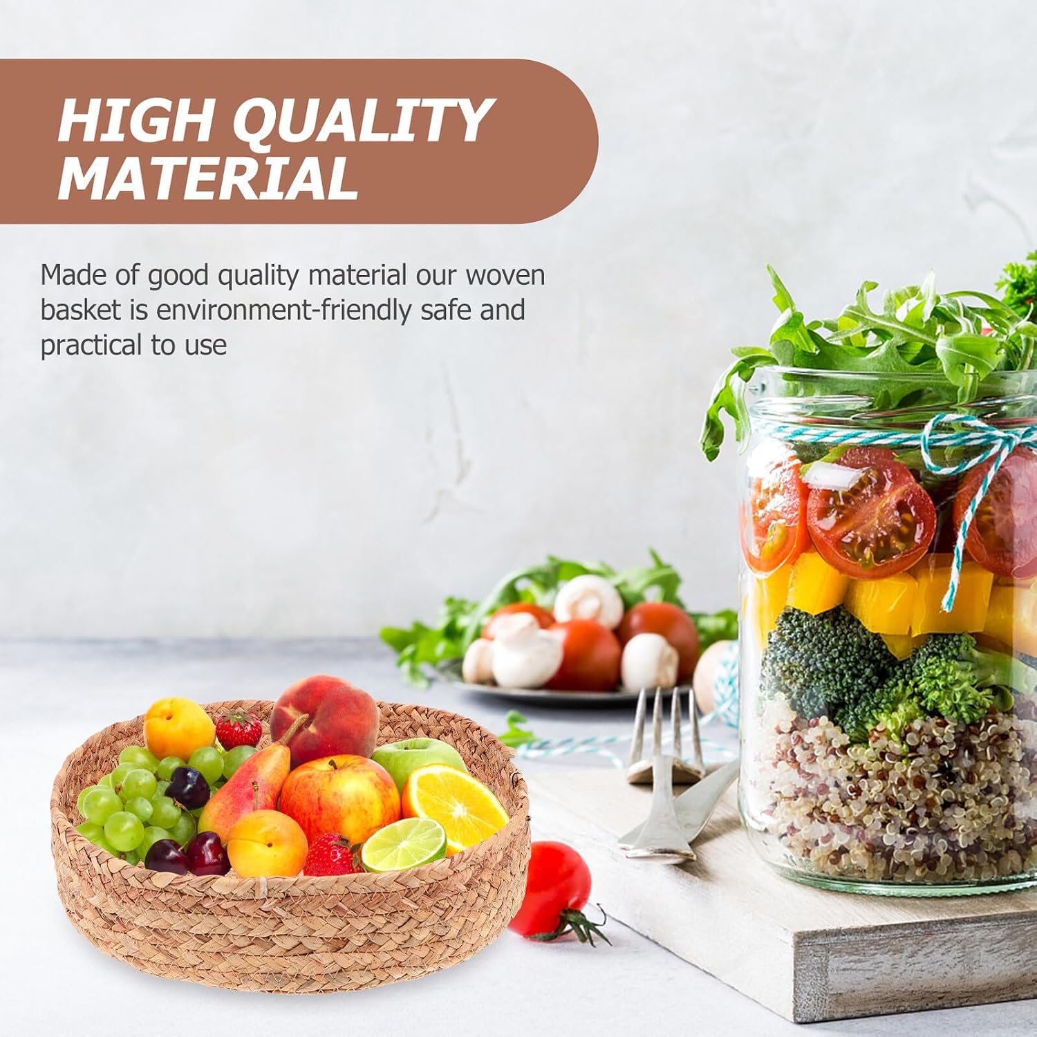 PRETYZOOM Multipurpose Snack Storage Basket Natural Woven Sundries Container Khaki Straw Organizer for Home Storage and Food Basket, image 5