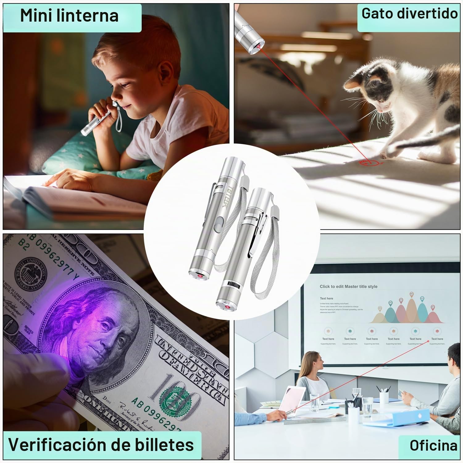 TBTeek Juguetes para gatos recargables, juguetes para gatos de interior, 7 luces ajustables y patrón, juguete interactivo para gatos, juguete portátil divertido para entrenamiento y ejercicio (paquete
