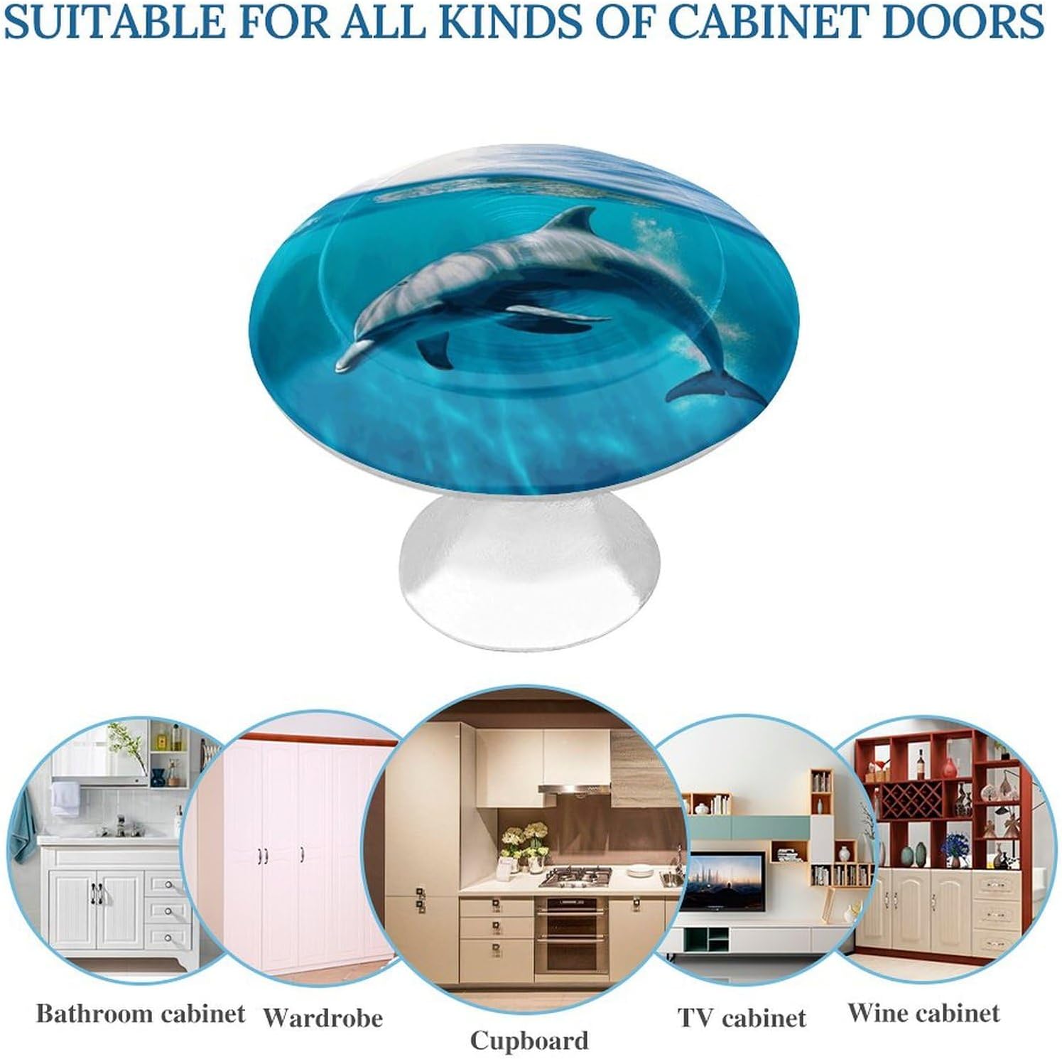 Swimming Dolphin in Blue Sea Cabinet Knobs 2 Pack Stainless Steel Drawer Pulls for Kitchen Cupboard, Dresser, Furniture Hardware (1.1x0.8 Inch), Rustic Decorative Door Handles with Screws