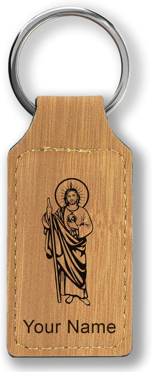 LaserGram Rectangle Keychain, Saint Jude, Personalized Engraving Included