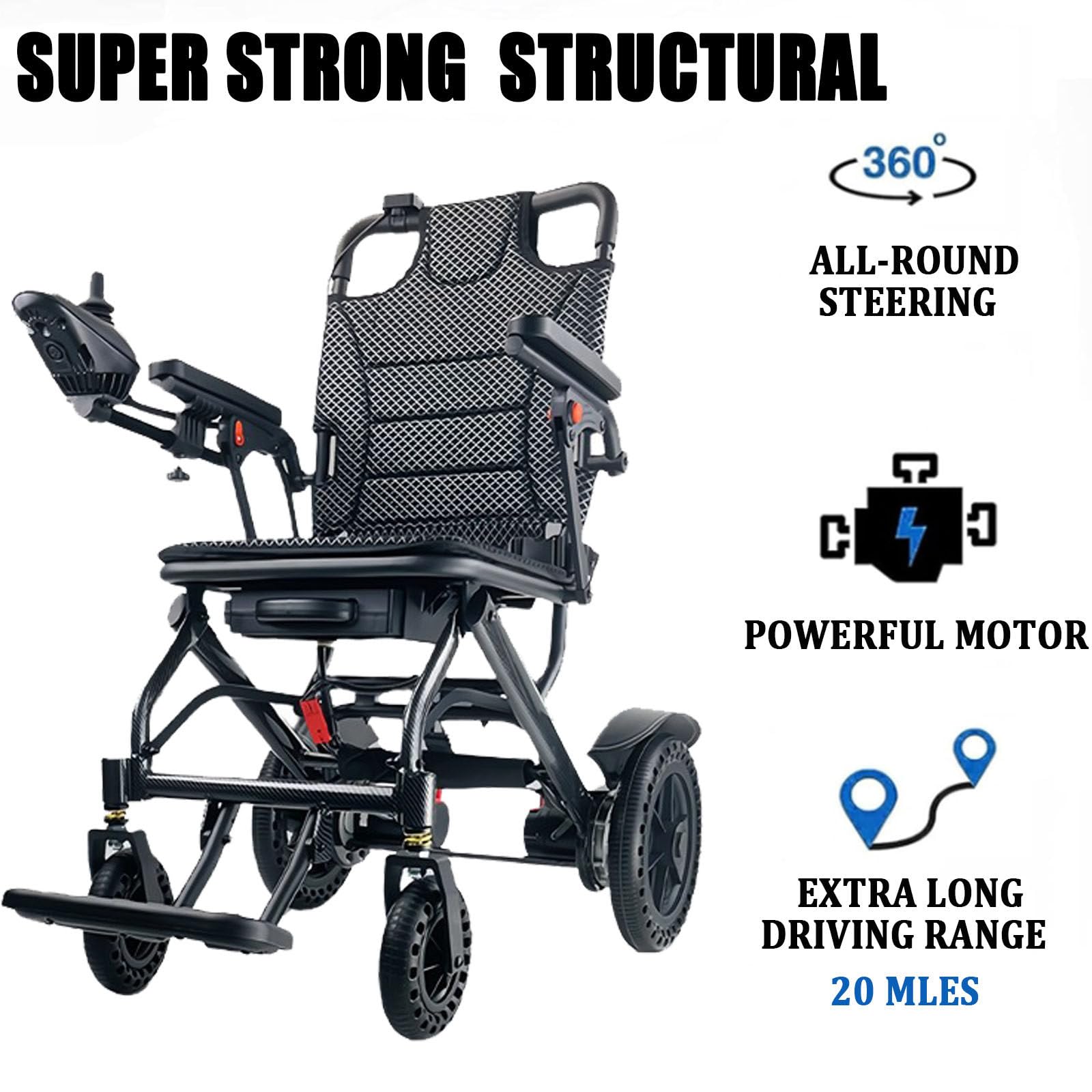 Silla de ruedas eléctrica portátil - Diseño plegable y ligero de 21 kg | Apta for aerolíneas | 3 opciones de batería (6 Ah/10 Ah/20 Ah) | Capacidad de 100 kg(6AH)