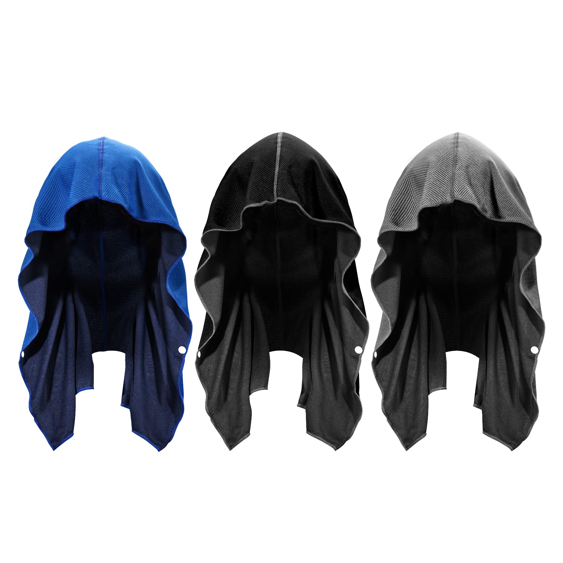 Sukeen Lot de 3 serviettes rafraîchissantes à capuche - Séchage rapide - Absorbantes - Pour le cou et le visage - Pour le sport, l'entraînement, le camping, le cyclisme - Collier rafraîchissant - Bleu