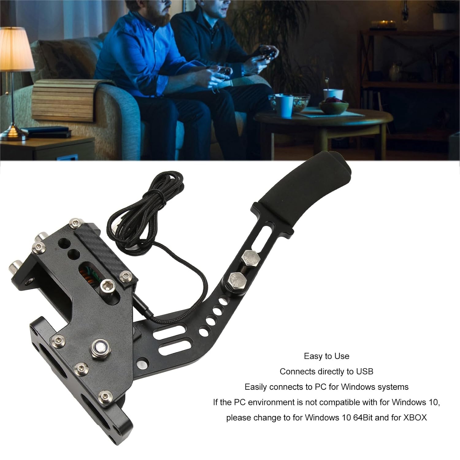 Sxhlseller 64 Bit USB PC Handbrake, 2 in 1 Sim Racing Game Handbrake, Professional Gaming Peripherals PC Handbrake Non Plus Hall Sensor for Logi G920, Game (Black)